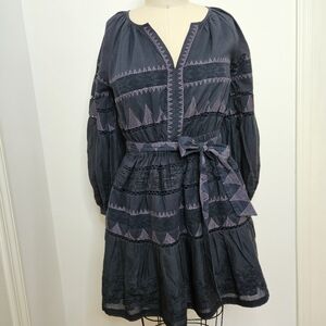 Anthropologie Sky Embroidered 3/4 Sleeve Blue Purple Mini Dress